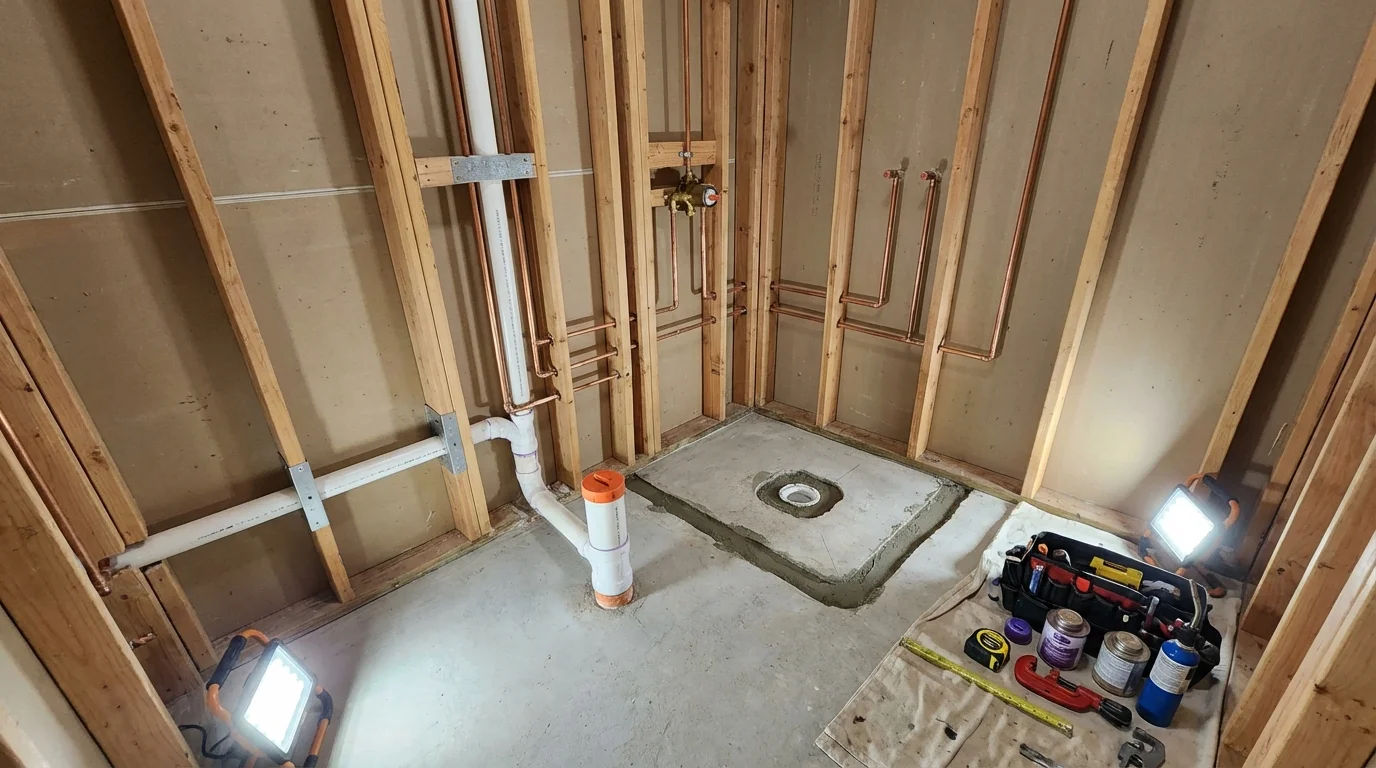 Bathroom rough-in plumbing during remodel by Johns Plumbing LLC in Lake Alfred