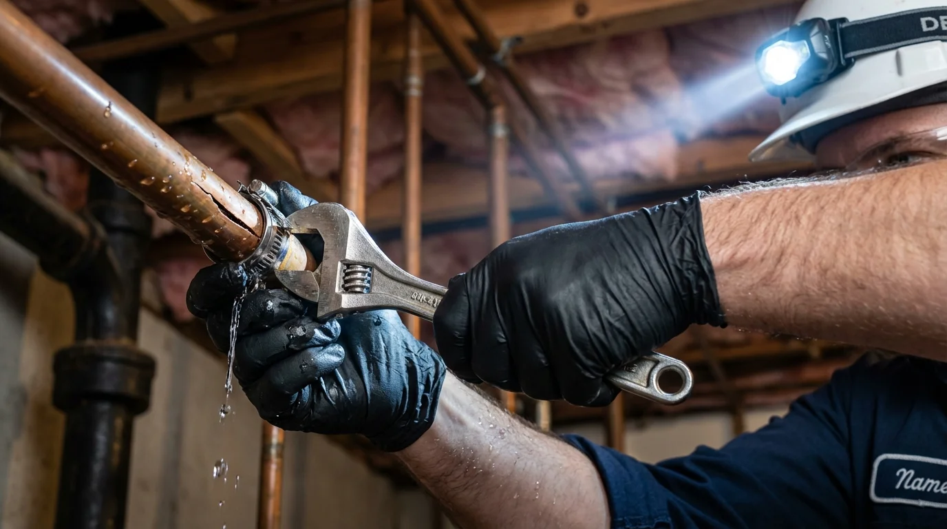 Emergency pipe clamp repair being performed by a Johns Plumbing LLC plumber in Lake Alfred